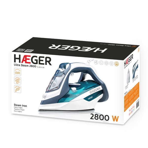 Miniatyrbillede 3 af 3: Haeger Ultra Steam 2800 Tør & dampstrygejern Keramisk strygesål 2800 W Blå, Hvid