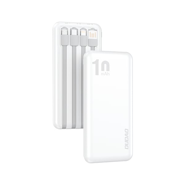 DUDAO K6Pro Universal 10000mAh Power Bank with USB Cable Type C Lightning white Hvid