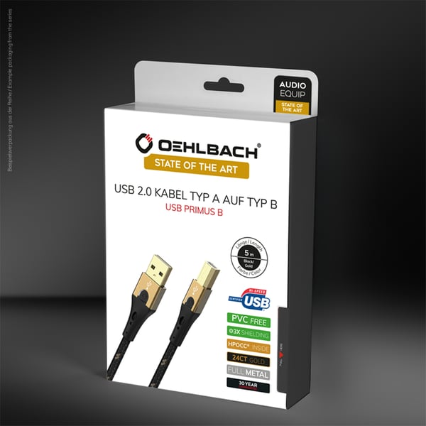 OEHLBACH USB Primus B USB-kabel USB 2.0 7,5 m USB A USB B 0,48 Gbit/sek. Sort, Guld