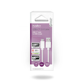 Nedis CCGB60600WT10 USB-kaapeli USB 2.0 1 m USB A USB C 0,48 Gbit/s 60 W Valkoinen