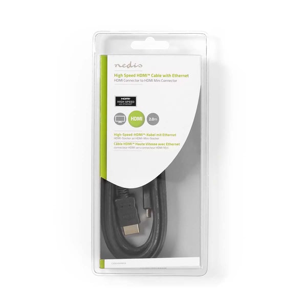 Pikkukuva 3 / 3: Nedis CVGB34500BK20 HDMI-kaapeli 2 m HDMI-tyyppi A (vakio) HDMI Type C (Mini) Musta