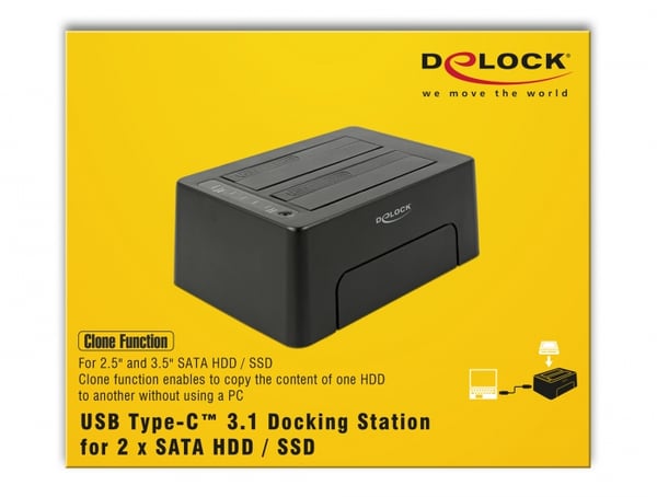 Delock HDD-dockingstation Pladser: 2 - SATA 6Gb/s - USB 3.1 (Gen 2)