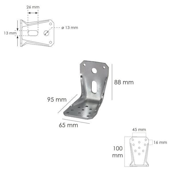 Wolfpack Soporte Para Madera Con Angulo Reforzado 65x88x95 mm.