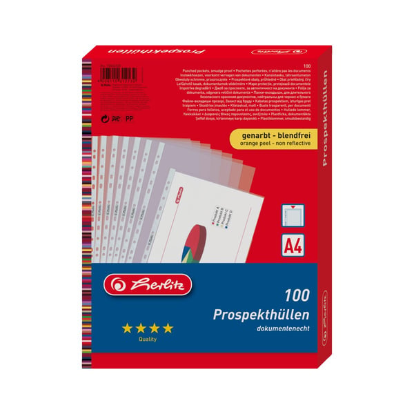 Pikkukuva 3 / 3: Herlitz 10840320 - 210 x 297 mm (A4) - Läpinäkyvä - Polypropeeni (PP) - Pysty - 100 kpl