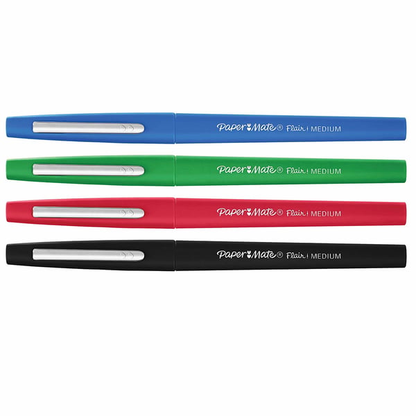 Paper Mate Flair - Medium - 4 farver - Sort - Blå - Grøn - Rød - Rund spids - 1 mm - Sort - B