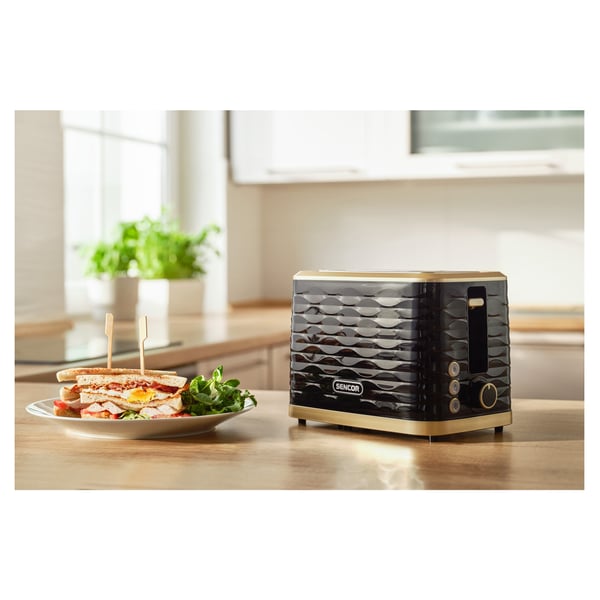 Sencor STS 7501BK brödrostar 7 2 skivor 930 W Svart, Guld