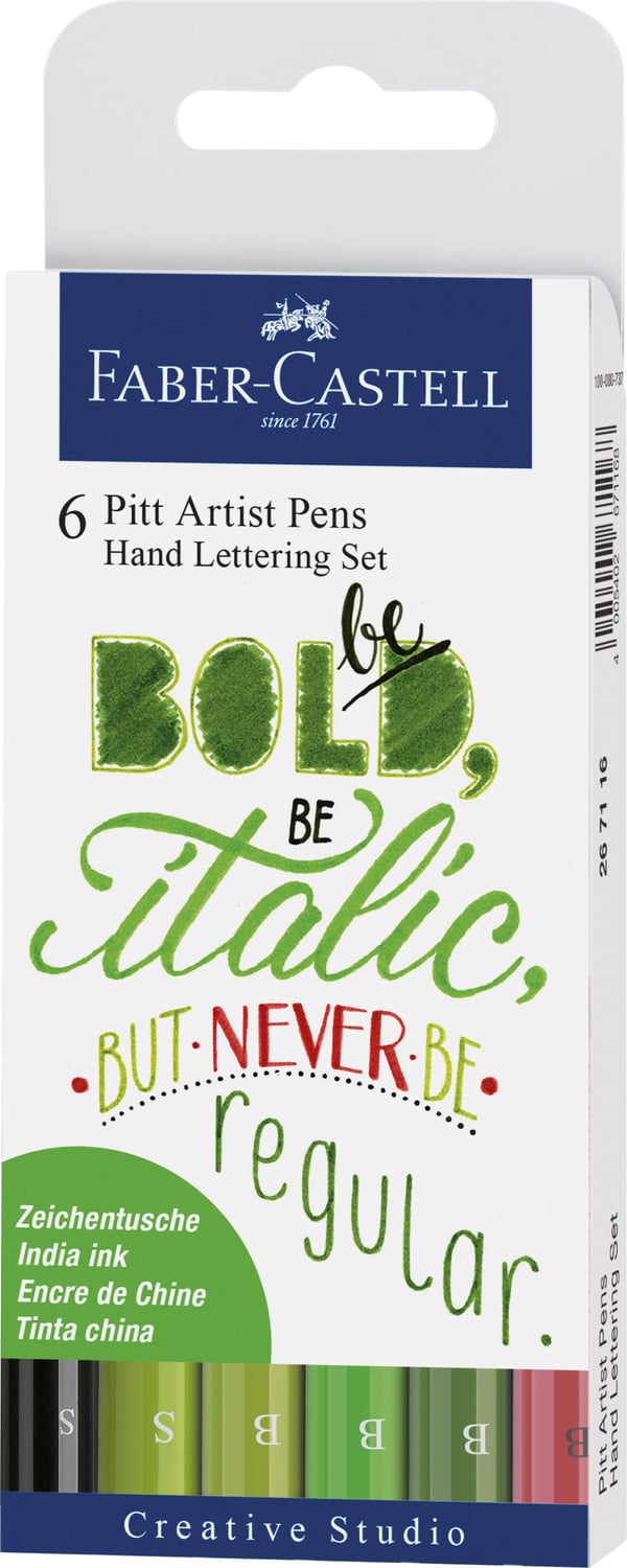Faber-Castell 8800503 kaligrafipennor Svart, Grön, Röd, Turkos 6 styck
