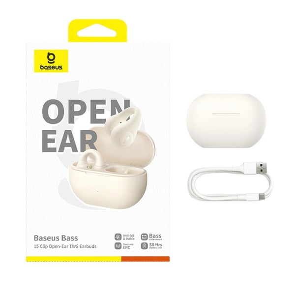 Miniatyrbillede 10 af 11: Baseus Bass 15 Clip OWS Headset Trådløs Øre-clip-on Opkald/musik Bluetooth Hvid