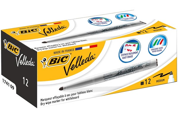 Miniatyrbillede 2 af 2: BIC Velleda 1741 speedmarker 12 stk Projektilspids Sort