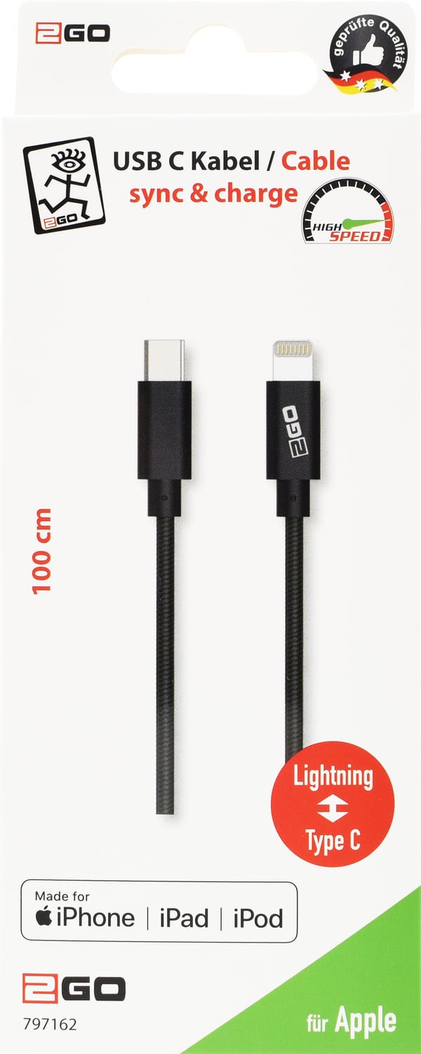 Miniatyrbillede 2 af 2: 2GO 797162 Lightning kabel 1 m Sort