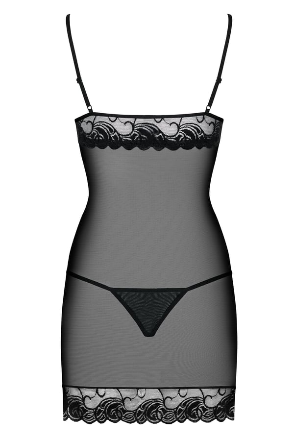 Obsessive Wonderia L/XL Chemise Sort, Transparent Elastin, Polyamid