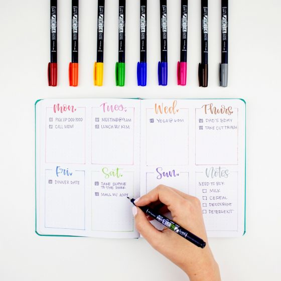 Miniatyrbillede 6 af 10: Tombow WS-BH-10P filtpen Fin/medium Sort, Blå, Grøn, Grå, Orange, Lyserød, Gul 10 stk
