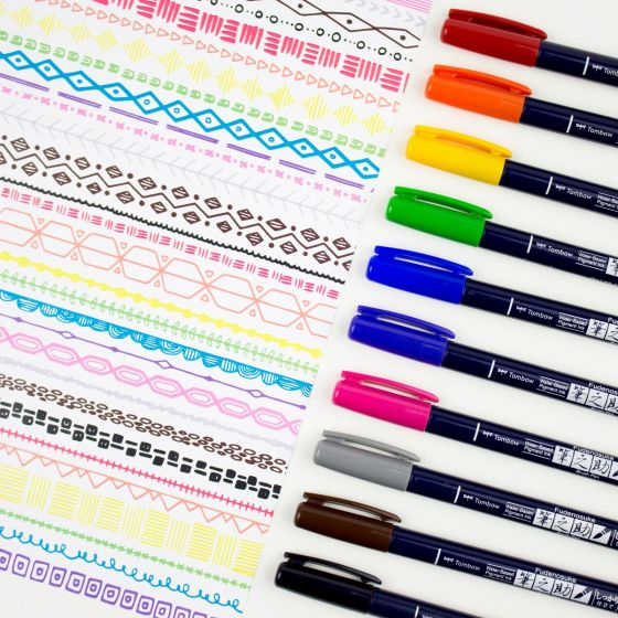 Miniatyrbillede 3 af 10: Tombow WS-BH-10P filtpen Fin/medium Sort, Blå, Grøn, Grå, Orange, Lyserød, Gul 10 stk