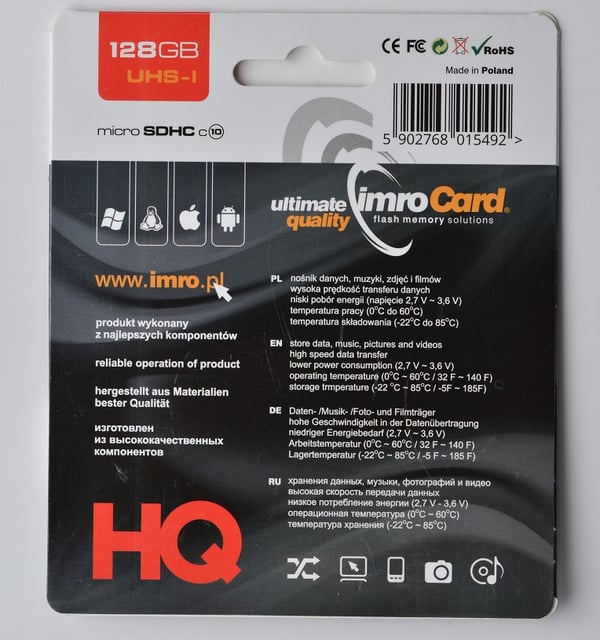 Miniatyrbillede 2 af 2: IMRO 10/128G UHS-I ADP hukommelseskort 128 GB MicroSDHC Klasse 10
