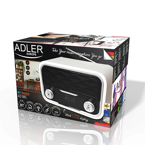 Miniatyrbillede 2 af 6: Adler AD 1185 radio Bærbar Hvid