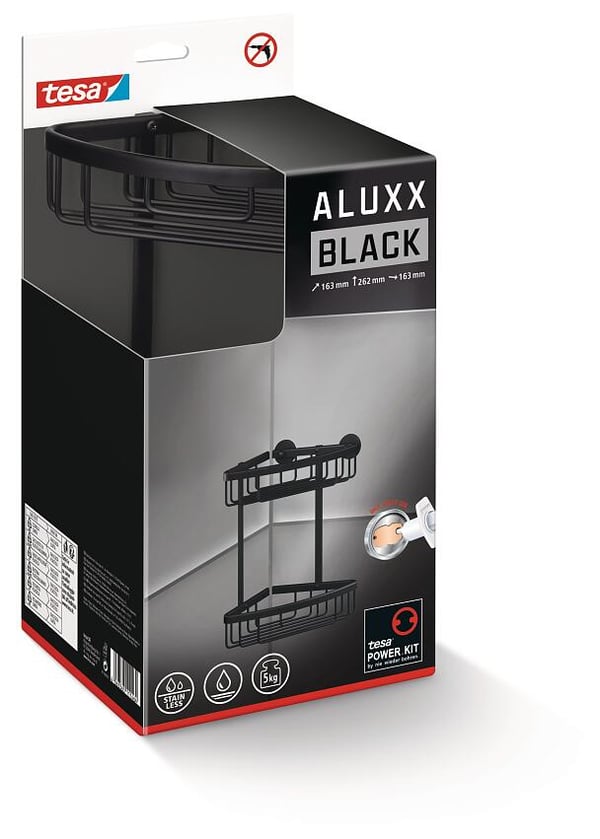 Miniatyrbillede 5 af 5: TESA ALUXX BLACK Aluminium Vægmonteret Brusebadshylde