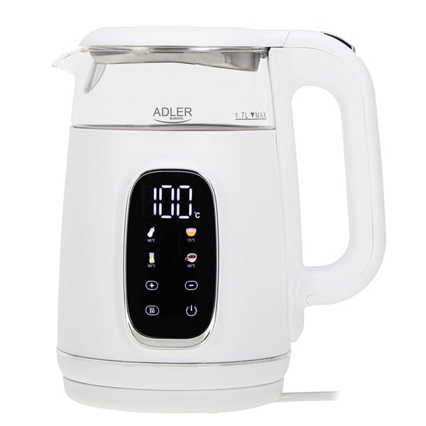 Adler AD 1305WS vattenkokare 1,7 l 2200 W Transparent, Vit, Silver