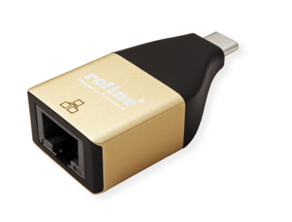 Miniatyrbild 2 av 4: ROLINE 12.02.1111 kabelomvandlare (hane/hona) USB Type C RJ-45 Svart, Guld