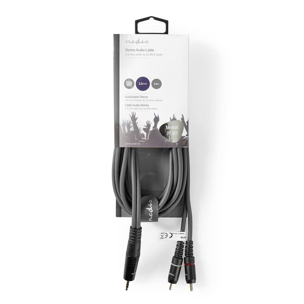 Nedis COTH22200GY30 lydkabel 3 m 3.5mm 2 x RCA Grå