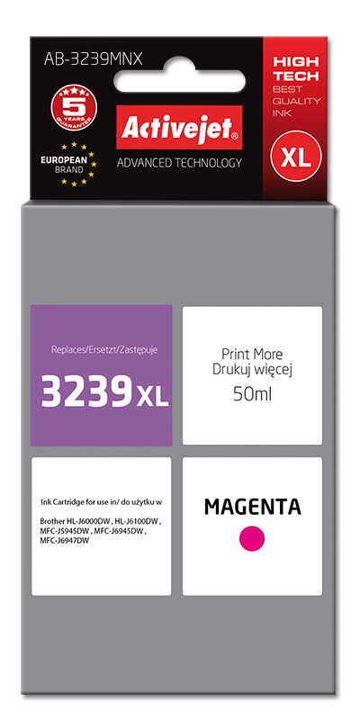 Activejet AB-3239MNX Blæk (erstatning for Brother LC3239XL; Supreme; 50 ml; rød)