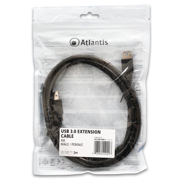 Atlantis Land P019-UB3-AAMF-2 USB-kabel USB 3.2 Gen 1 (3.1 Gen 1) 2 m USB A 5 Gbit/sek. Sort