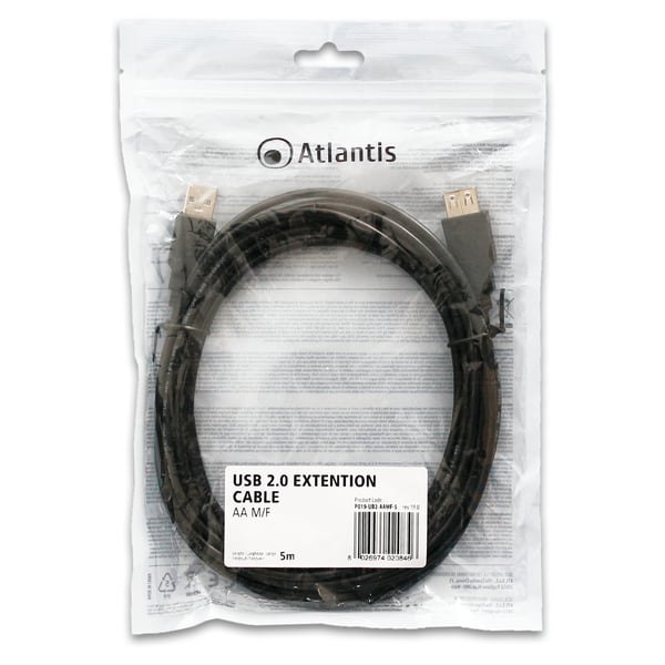 Atlantis Land P019-UB2-AAMF-5 USB-kabel USB 2.0 5 m USB A 0,48 Gbit/sek. Sort