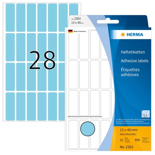 HERMA 2363 självhäftande etiketter Rundad rektangel Blå 896 styck HERMA 2363 självhäftande etiketter Rundad rektangel Blå 896 styck