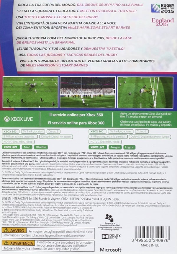 Ubisoft Rugby World Cup 2015, Xbox 360 Standard Italiensk
