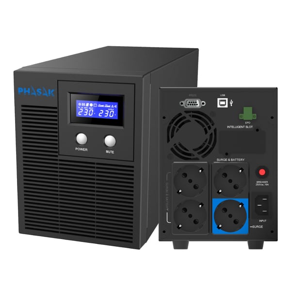 Phasak PH 7621 UPS-virtalähde Linjainteraktiivinen 2,16 kVA 1400 W 4 AC-pistorasia(a)