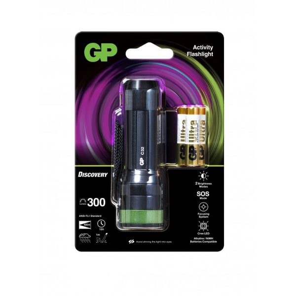 GP Lighting C32 Musta, Vihreä Käsikokoinen taskulamppu LED