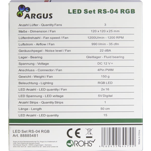 Inter-Tech RS-04 RGB Datorväska Fan 12 cm Svart