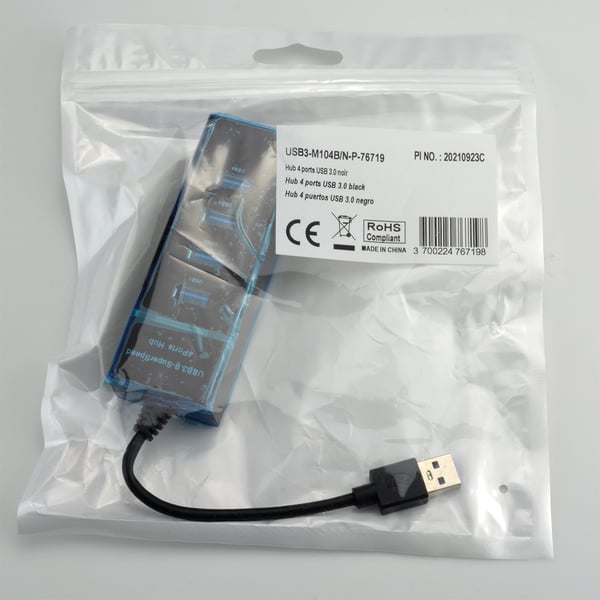Pikkukuva 2 / 2: MCL 4 ports USB 3.0 hub - Black USB 3.2 Gen 1 (3.1 Gen 1) Type-A 5000 Mbit/s Musta