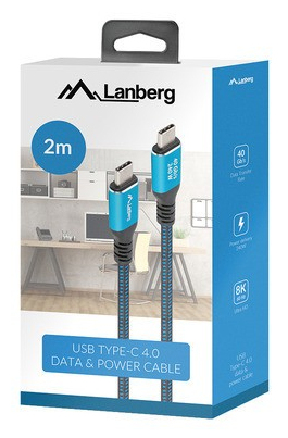 Lanberg CA-CMCM-45CU-0020-BK USB-kabel 2 m USB C 40 Gbit/sek. 240 W Sort, Blå