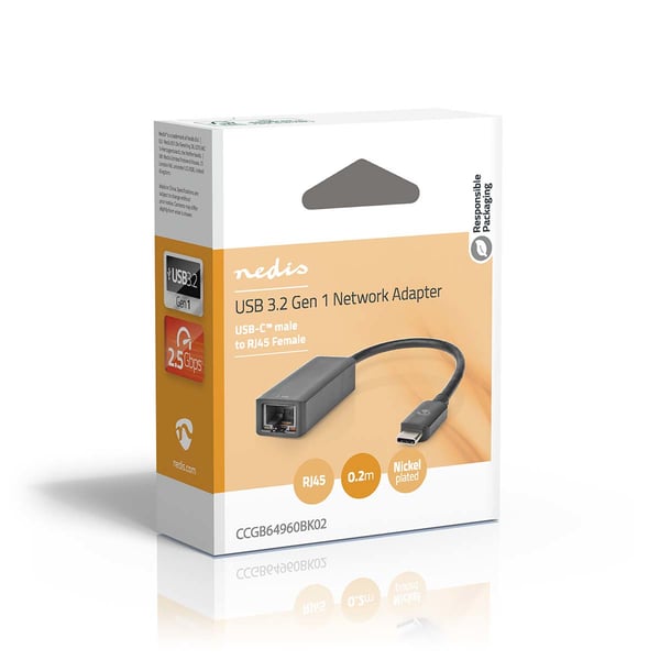 Nedis CCGB64960BK02 kaapelin sukupuolenvaihtaja RJ-45 USB Type-C Musta