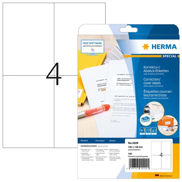 HERMA 4229 utskriftsbara etiketter Vit Självhäftande skrivaretikett HERMA 4229 utskriftsbara etiketter Vit Självhäftande skrivaretikett