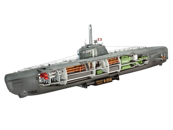 Miniatyrbillede 1 af 7: Revell U-Boot Typ XXI U 2540 &Interieur Model af ubåd Monteringssæt 1:144