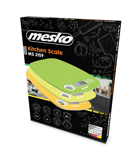 Mesko Home MS 3159y Gul Bordplade Rektandel Elektronisk køkkenvægt