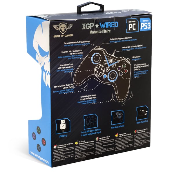 Miniatyrbillede 6 af 7: Spirit of Gamer SOG-WXGP spil-controller Sort, Blå USB Gamepad Analog/digital PC, Playstation 3
