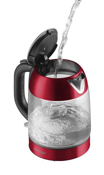 Concept RK4081 elkedel 1,7 L 2200 W Sort, Rød, Rustfrit stål, Transparent