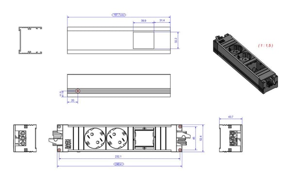 Miniatyrbillede 3 af 6: Bachmann 906.09528 stikdåse 2 AC stikkontakt(er) Indendørs Anthracit, Sølv