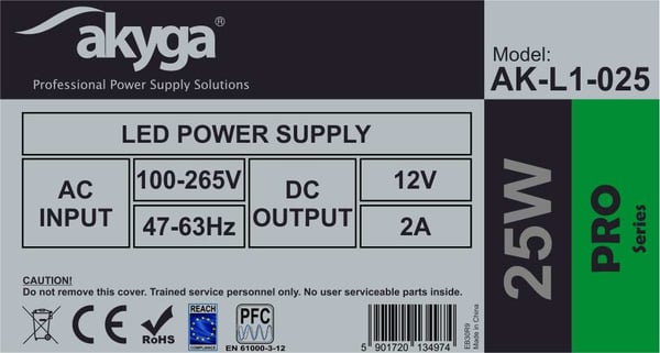 Akyga AK-L1-025 virta-adapteri ja vaihtosuuntaaja 25 W Harmaa