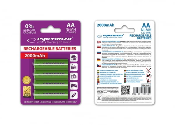 Miniatyrbillede 2 af 2: Esperanza EZA104G husholdningsbatteri Genopladeligt batteri AA Nikkel-Metalhydrid (NiMH)