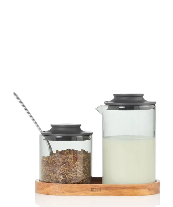 Miniatyrbillede 2 af 4: AdHoc Milch- und Zucker Set Impact Sukkerskål Grå Glas, Silikone, Træ