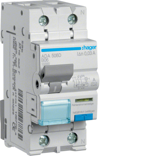 Hager FI-LS 1P+N 10KA B-6A 30MA A / HAGER ADA506D