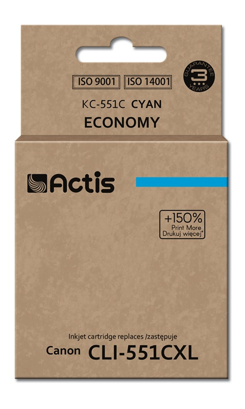 Actis KC-551C blæk (Canon CLI-551C erstatning; Standard; 12 ml; blå)