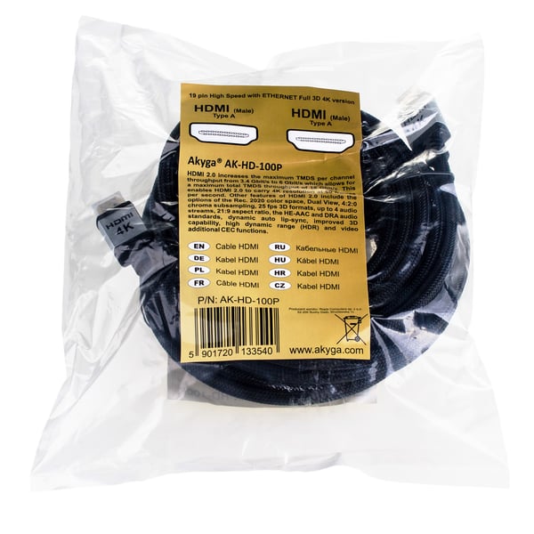Akyga AK-HD-100P HDMI-kabel 10 m HDMI Typ A (standard) Svart