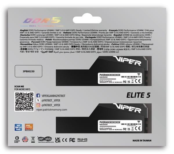 Patriot Memory Viper Elite 5 Ultra VEU532G6028K hukommelsesmodul 32 GB 2 x 16 GB DDR5 6000 MT/s 288-pin DIMM