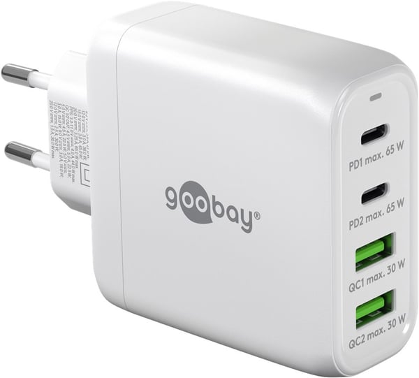 Miniatyrbillede 1 af 6: Goobay 64818 oplader til mobil enhed Hovedtelefoner, Laptop, Smartphone Hvid Vekselstrøm Hurtig opladning Indendørs