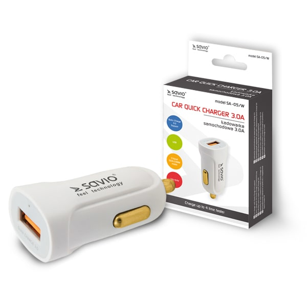 Savio SA-05/W oplader til mobil enhed Smartphone Hvid Cigartænder Hurtig opladning Automatisk