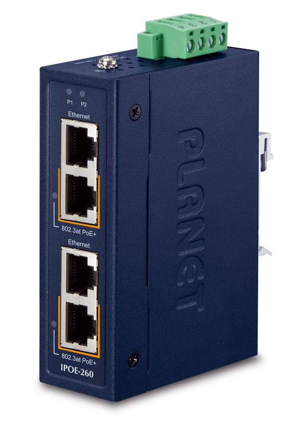 PLANET Industrial 2-port 10/100/1000T Gigabit Ethernet (10/100/1000) Power over Ethernet -tuki Sininen